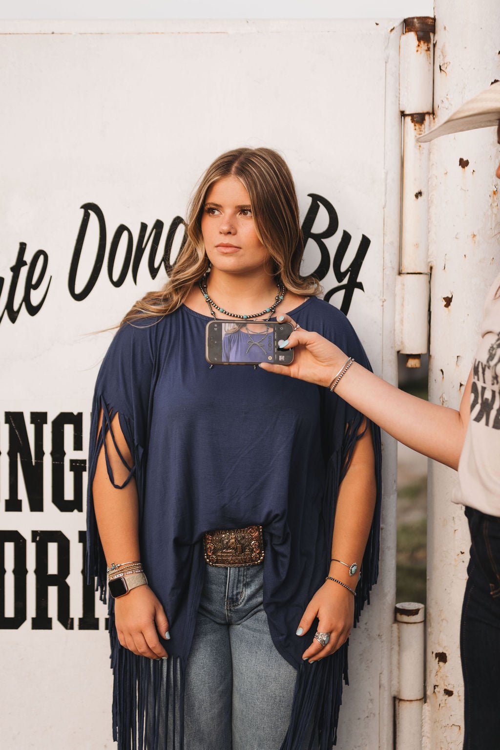 Showstopper Fringe Top - Denim - Small remains