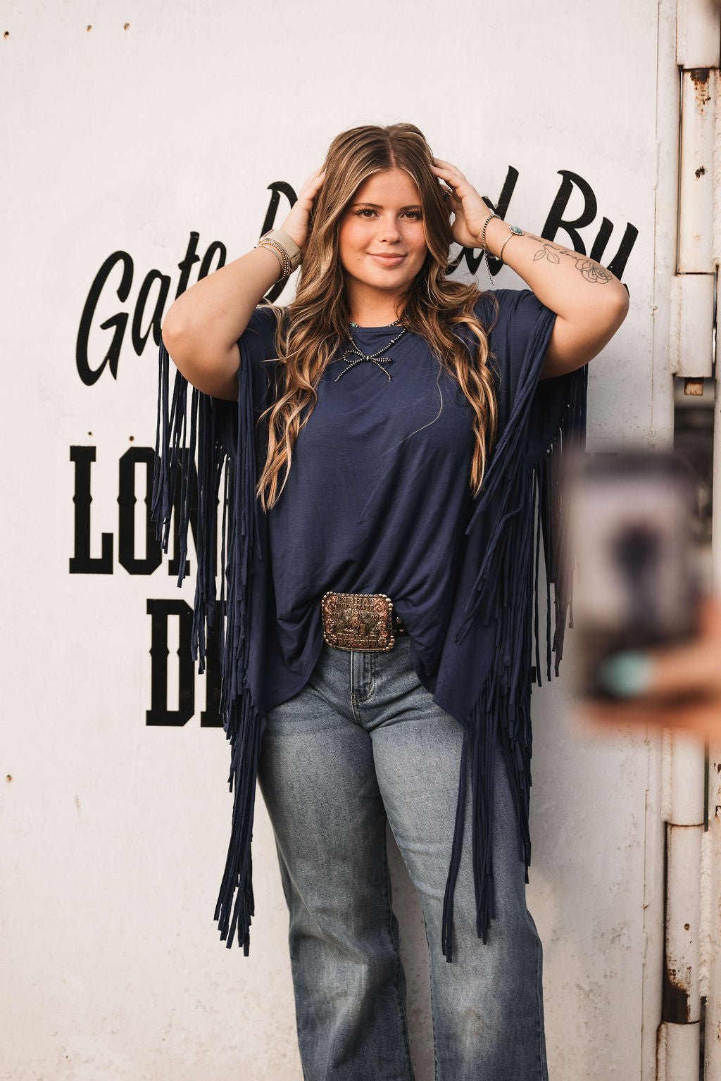 Showstopper Fringe Top - Denim - Small remains