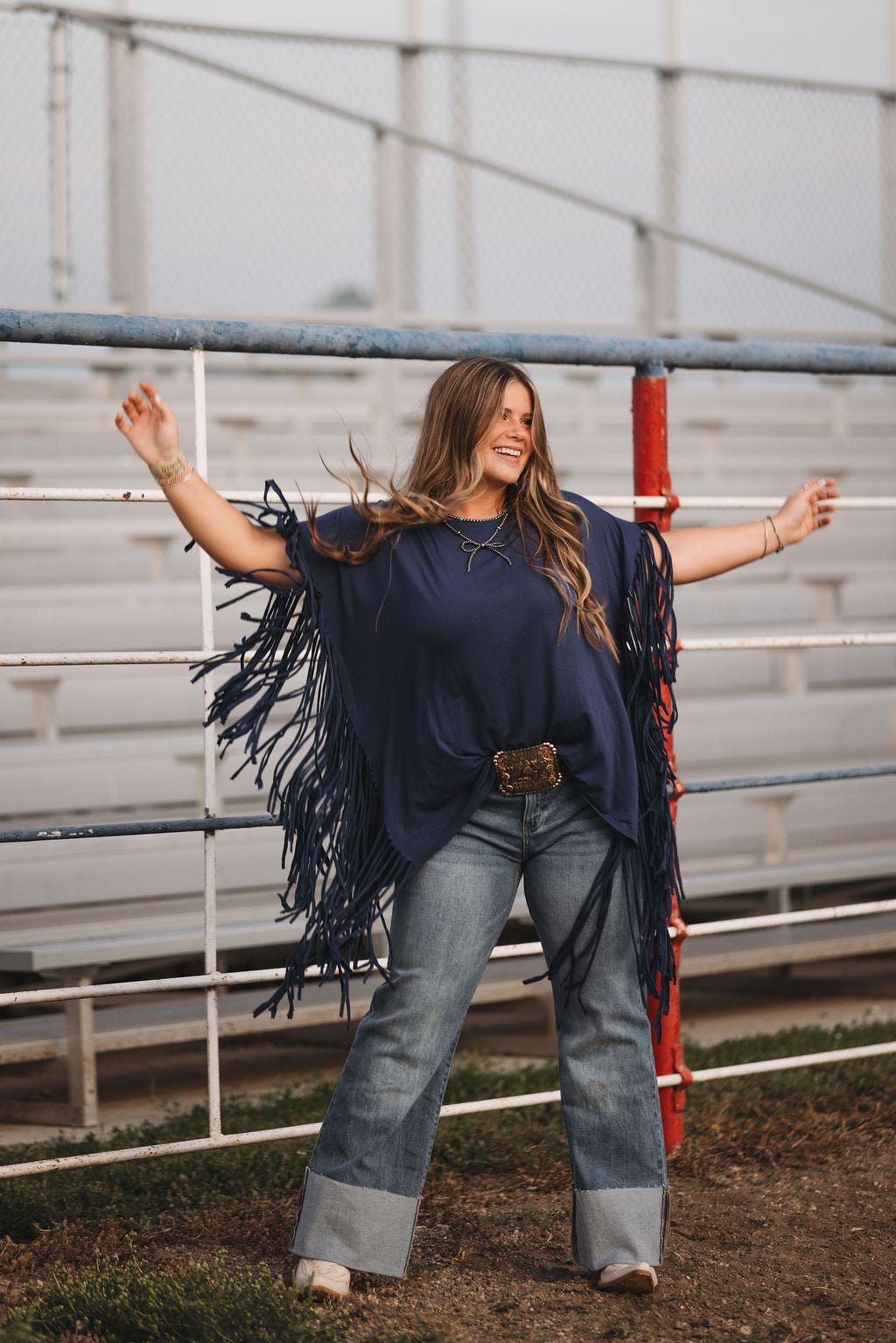 Showstopper Fringe Top - Denim - Small remains