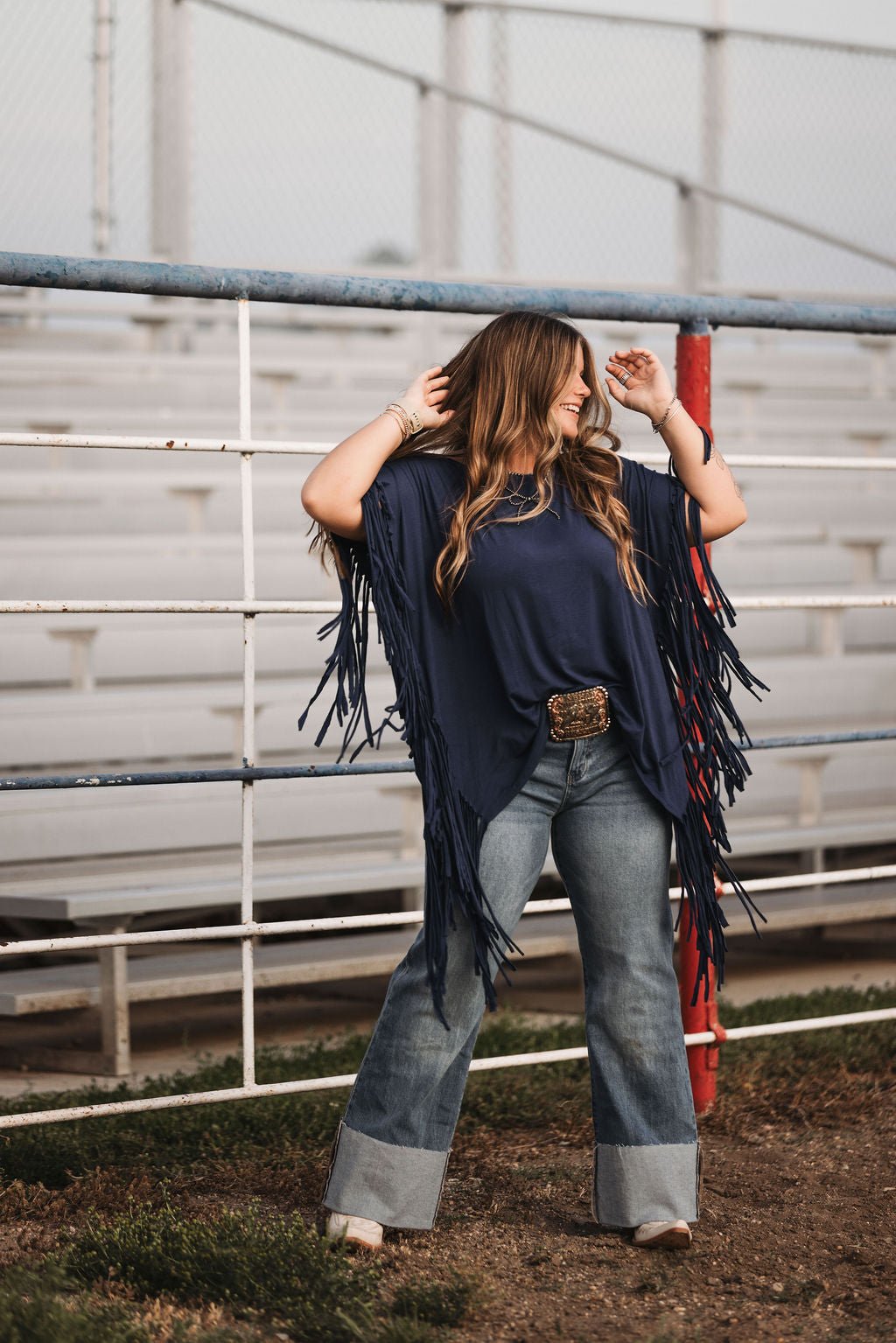 Showstopper Fringe Top - Denim - Small remains