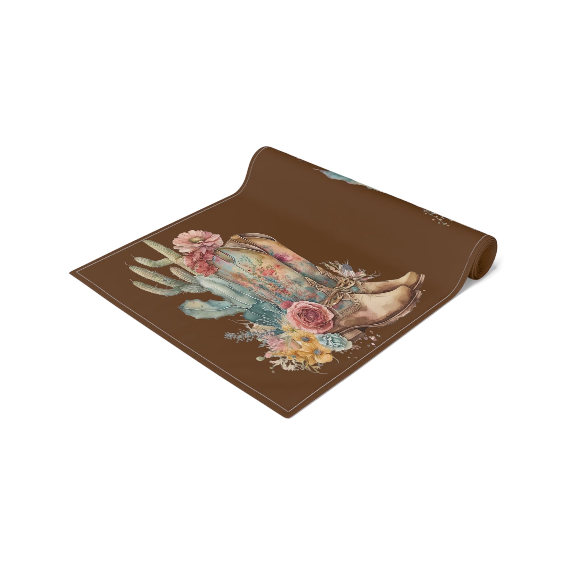 Table Runner, Boho Country Table Runner, Floral Boho Cowboy Boots, (Cotton, Poly) - SmorgeousByGina