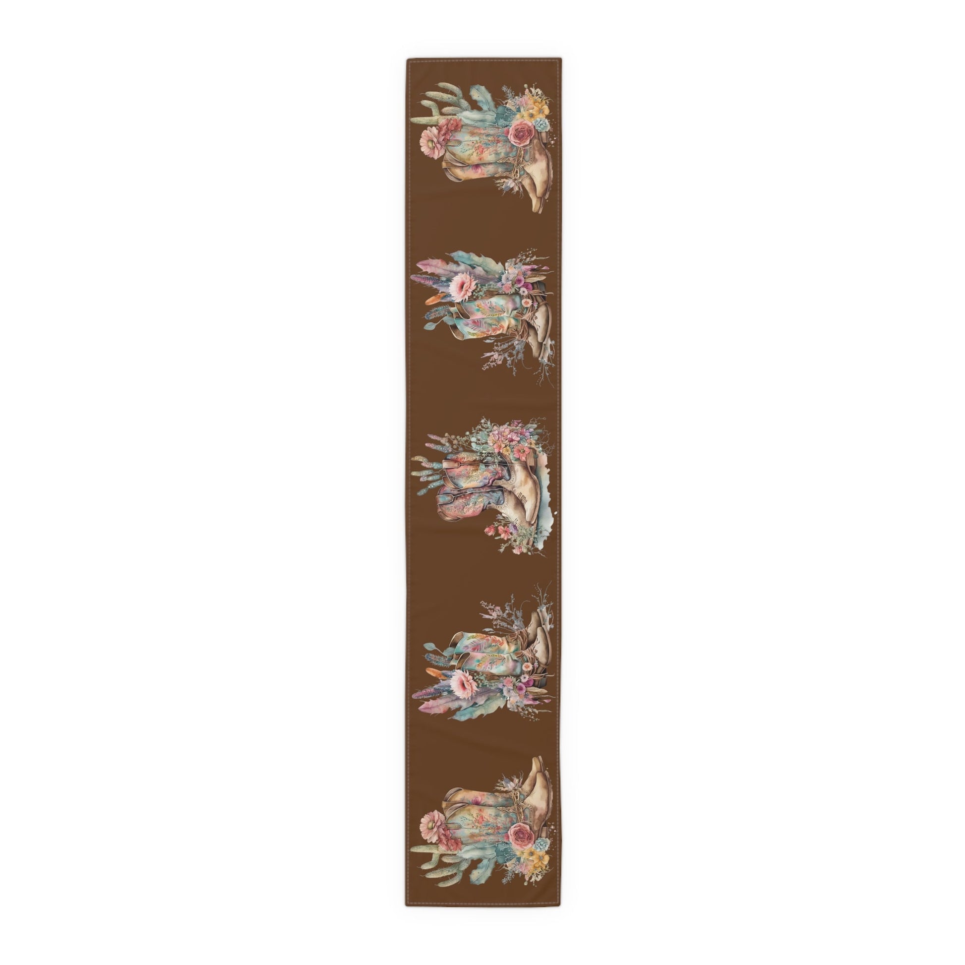 Table Runner, Boho Country Table Runner, Floral Boho Cowboy Boots, (Cotton, Poly) - SmorgeousByGina