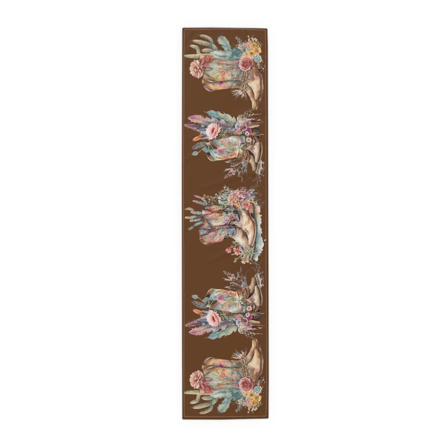 Table Runner, Boho Country Table Runner, Floral Boho Cowboy Boots, (Cotton, Poly) - SmorgeousByGina