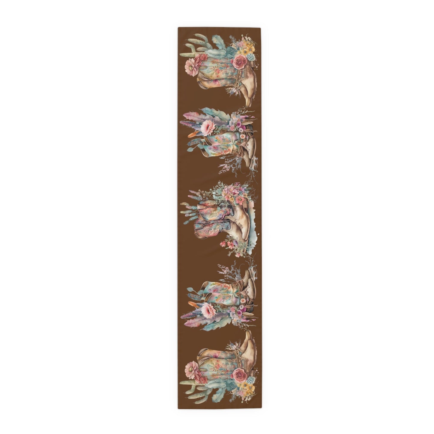 Table Runner, Boho Country Table Runner, Floral Boho Cowboy Boots, (Cotton, Poly) - SmorgeousByGina