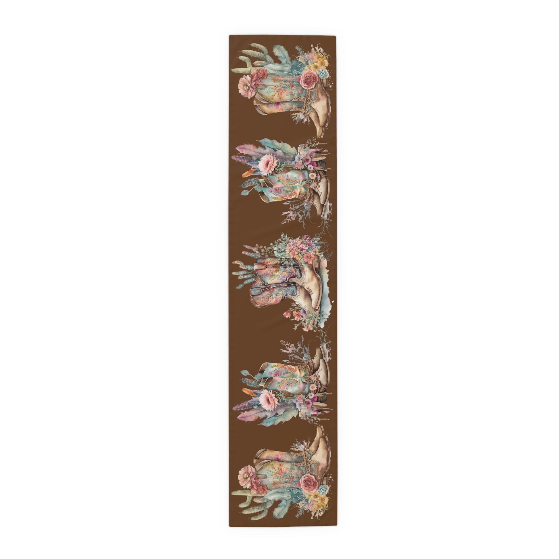 Table Runner, Boho Country Table Runner, Floral Boho Cowboy Boots, (Cotton, Poly) - SmorgeousByGina