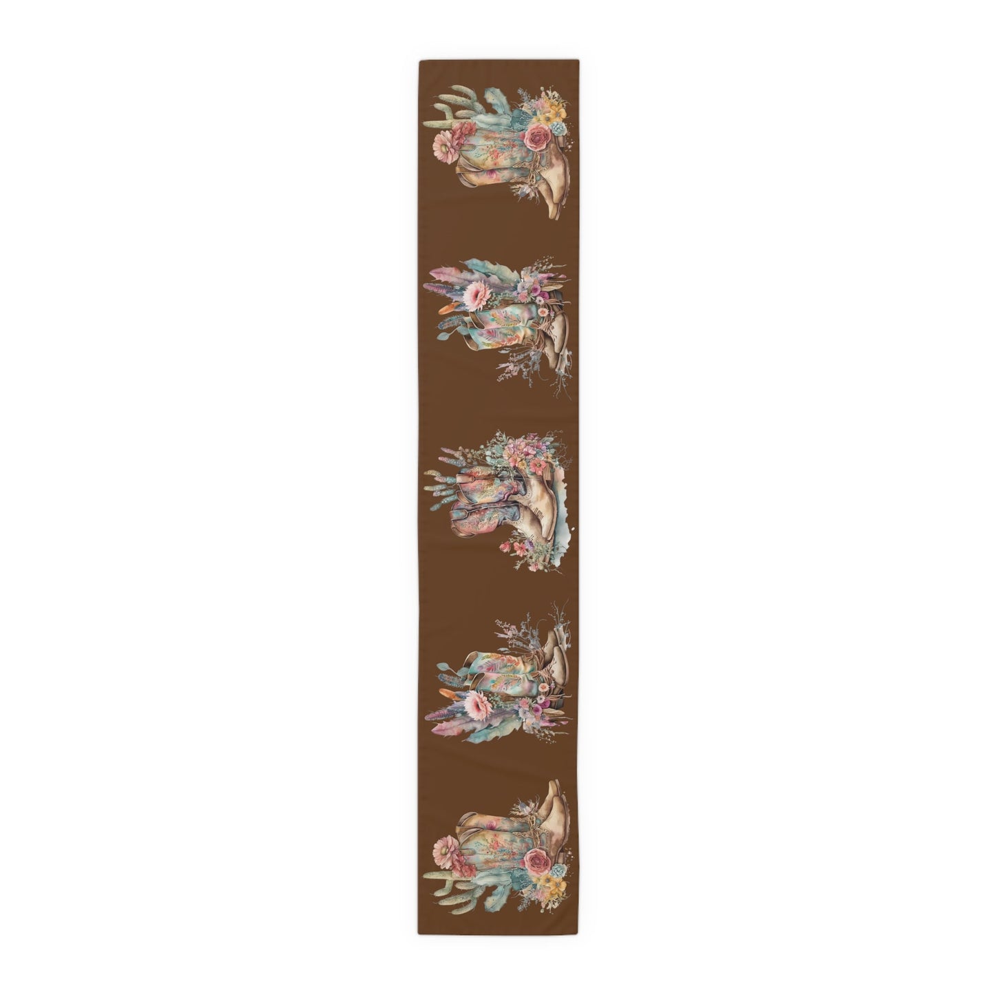 Table Runner, Boho Country Table Runner, Floral Boho Cowboy Boots, (Cotton, Poly) - SmorgeousByGina
