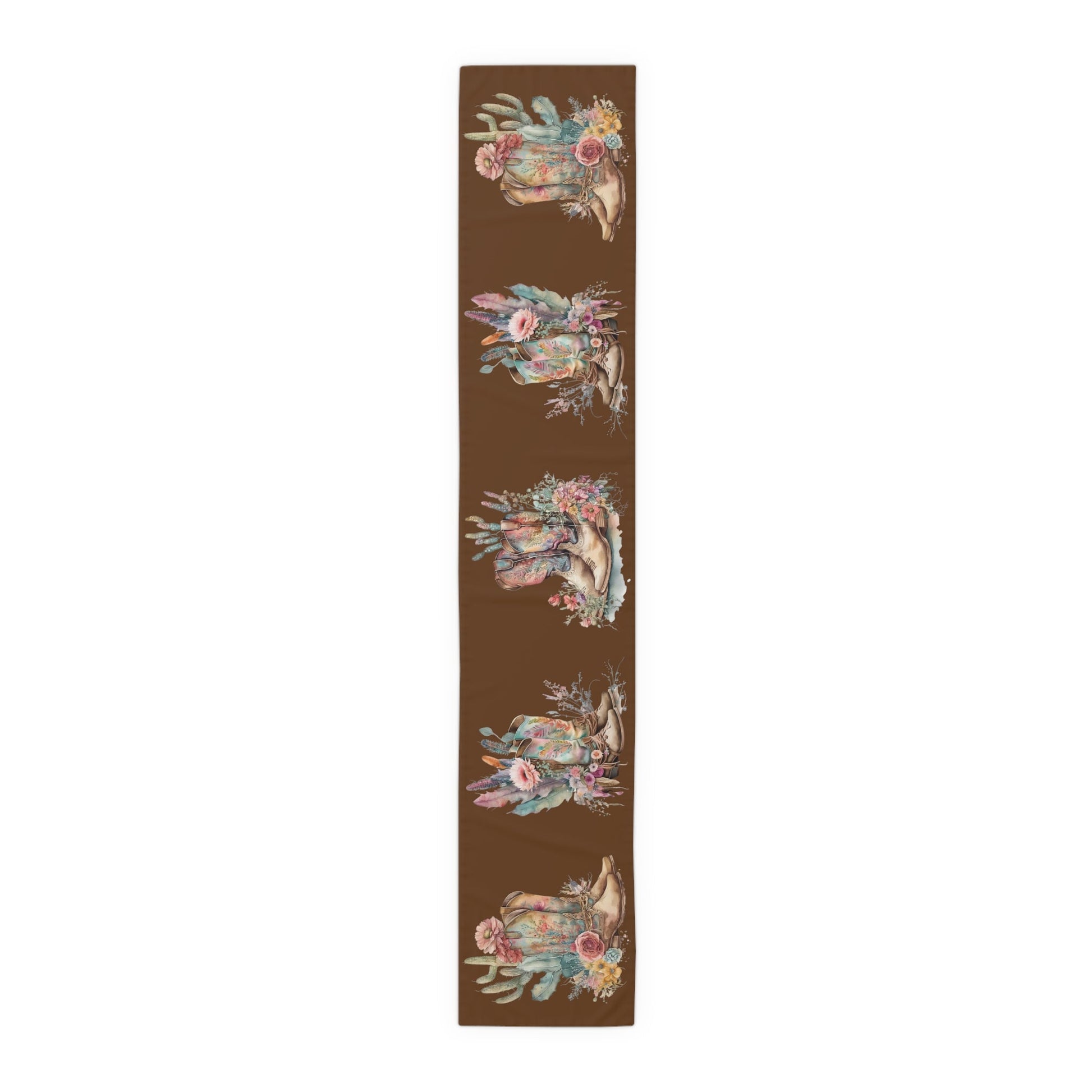Table Runner, Boho Country Table Runner, Floral Boho Cowboy Boots, (Cotton, Poly) - SmorgeousByGina