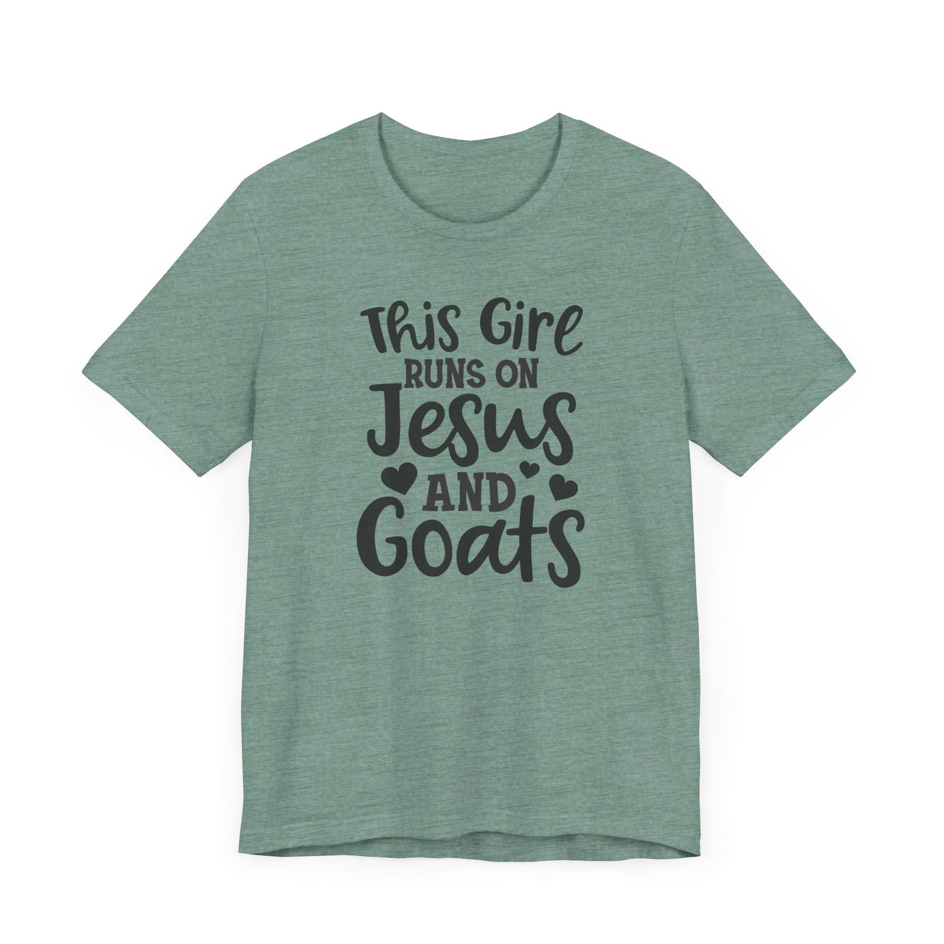 This Girl Runs on Jesus and Goats, Jesus and Goats Tee, Goat Shirt, Unisex, Jersey Short Sleeve Tee, Goat Tee - SmorgeousByGina
