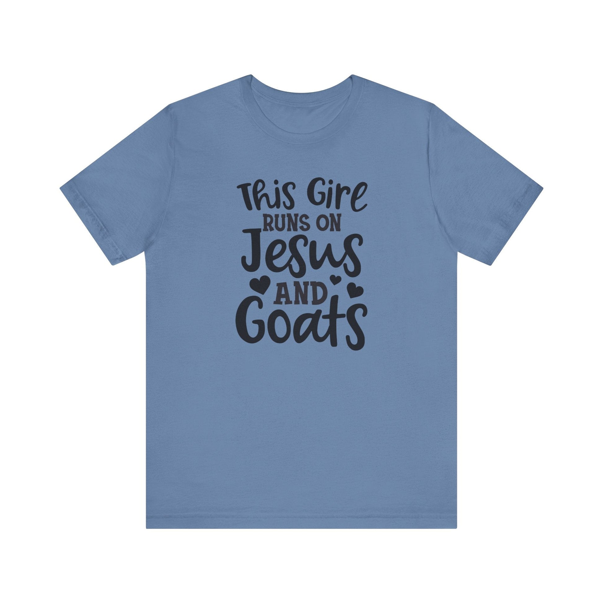 This Girl Runs on Jesus and Goats, Jesus and Goats Tee, Goat Shirt, Unisex, Jersey Short Sleeve Tee, Goat Tee - SmorgeousByGina