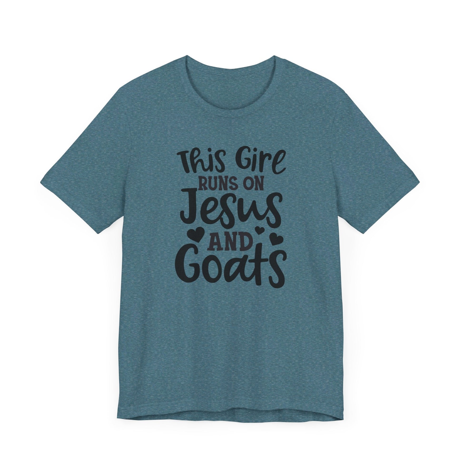 This Girl Runs on Jesus and Goats, Jesus and Goats Tee, Goat Shirt, Unisex, Jersey Short Sleeve Tee, Goat Tee - SmorgeousByGina