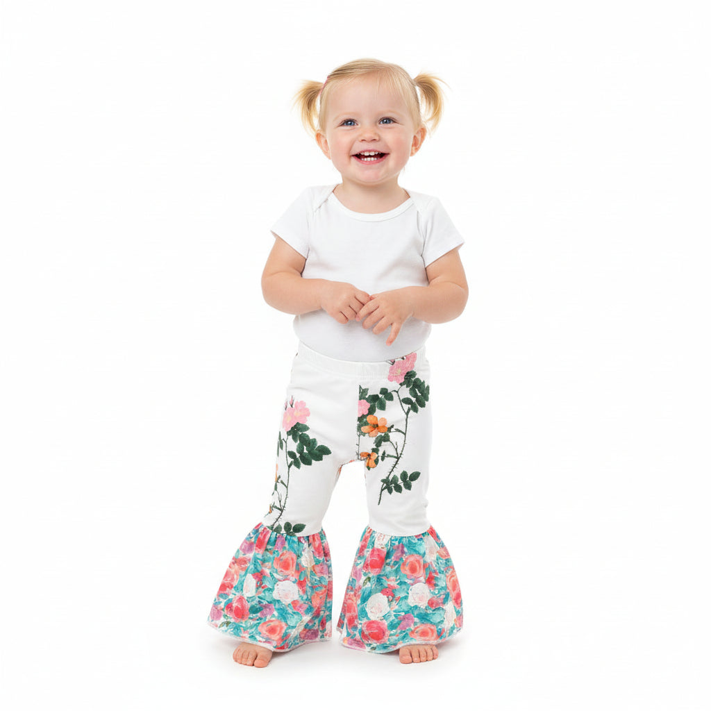 Girls Floral Bell Bottom Pants | Wildflower Retro Flares