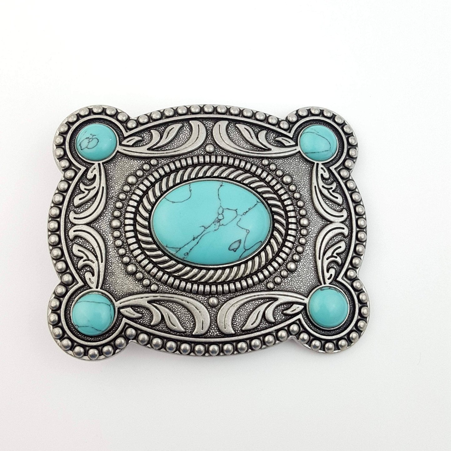 "Western Skies" Faux Turquoise Belt Buckle — Dark Antique Silver Finish (Buckle Only)