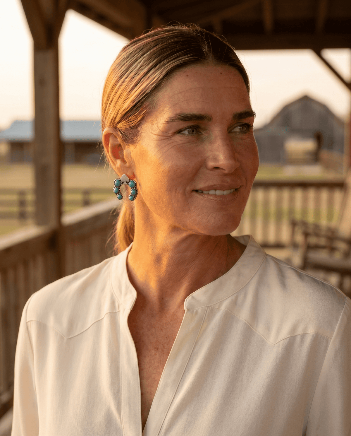 Western Spade & Faux Turquoise Squash Blossom Earrings — Petite 1" Drop