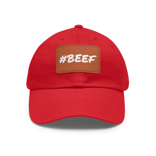 White Beef Hat with Leather Patch (Rectangle) - SmorgeousByGina