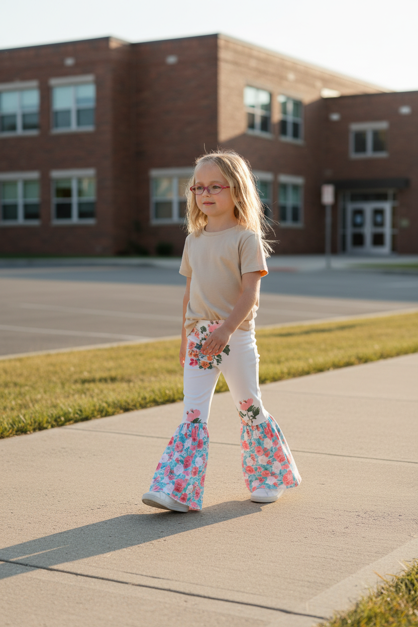 Girls Floral Bell Bottom Pants | Wildflower Retro Flares