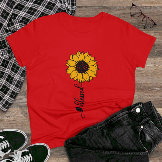 Women's Midweight Cotton Tee - Blessed Sunflower - SmorgeousByGina