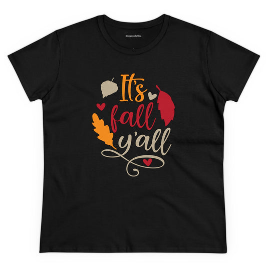 Women's Midweight Cotton Tee-It's Fall Y'all Black - SmorgeousByGina