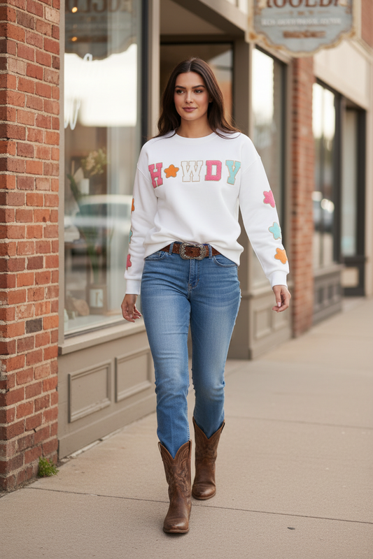 Western Howdy Sweatshirt – Women’s Black or White Crewneck